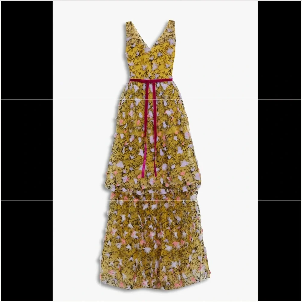 Marchessa yellow tulle appliqué gown - Picture 2 of 8